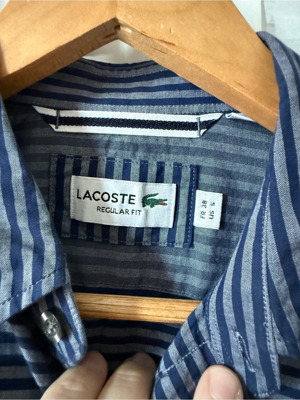 Lacoste Men’s Blue Striped Button-Down Shirt with Green Accent - Picture 2 of 3